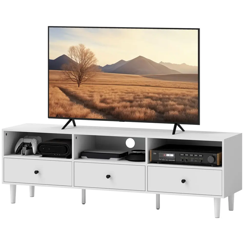 TV-Bänk TV-Skåp Lowboard Vit av Trä 140 x 34 x 45 Cm