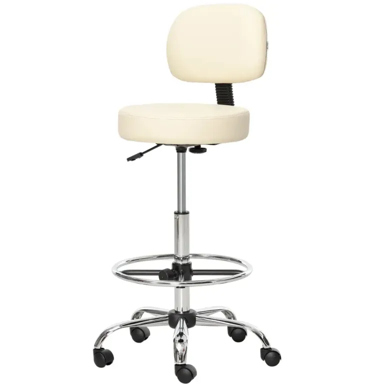 Snurrbar Barstol med Ryggstöd -127 cm, Beige Högsits Arbetspall Höjd