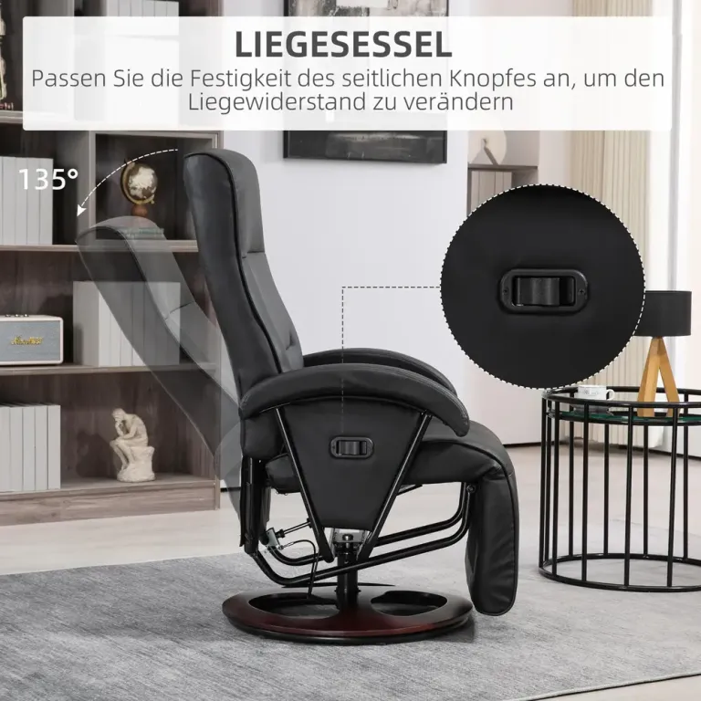 Snurrbar Klädd Stol Konstläder Fotstöd Träfot Lutande Relax Fåtölj