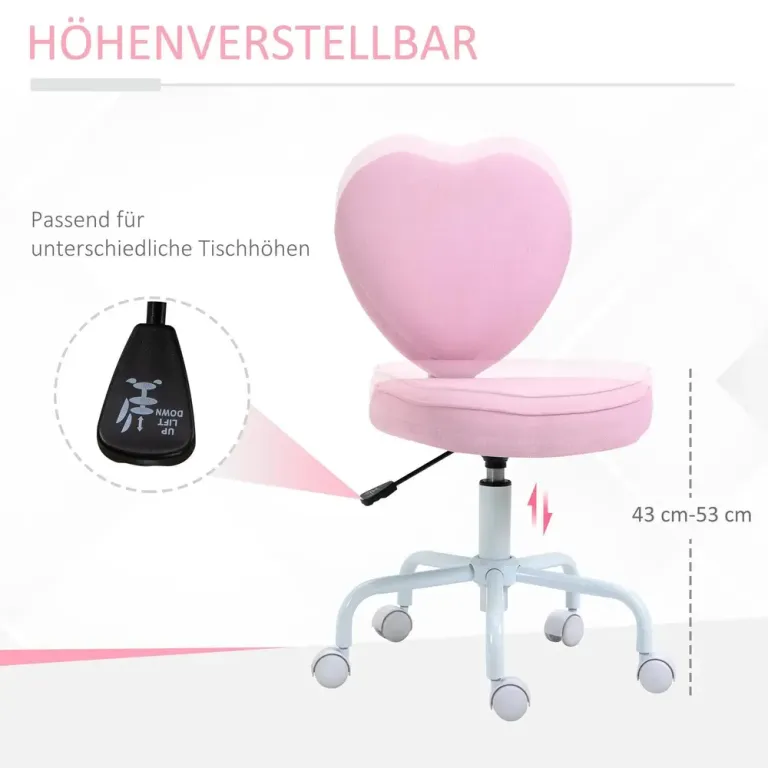 Snurrstol med Hjärtformad Rygg Söt -89 cm Rosa Skrivbordsstol Barn