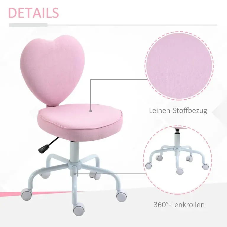Snurrstol med Hjärtformad Rygg Söt -89 cm Rosa Skrivbordsstol Barn