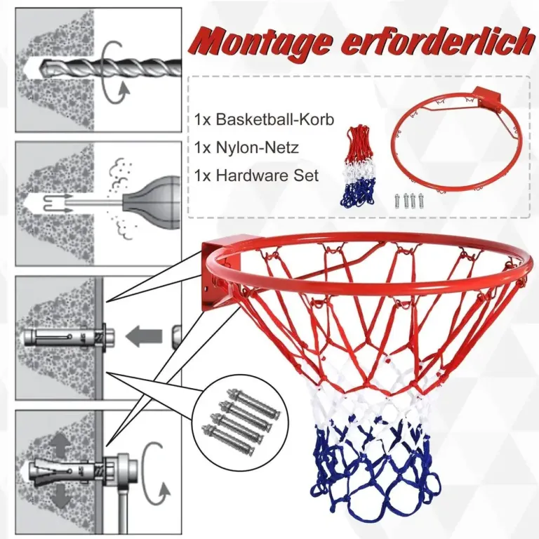Basketkorg med Nät Stålrör och Nylon och Fritid Röd 46 cm Standard