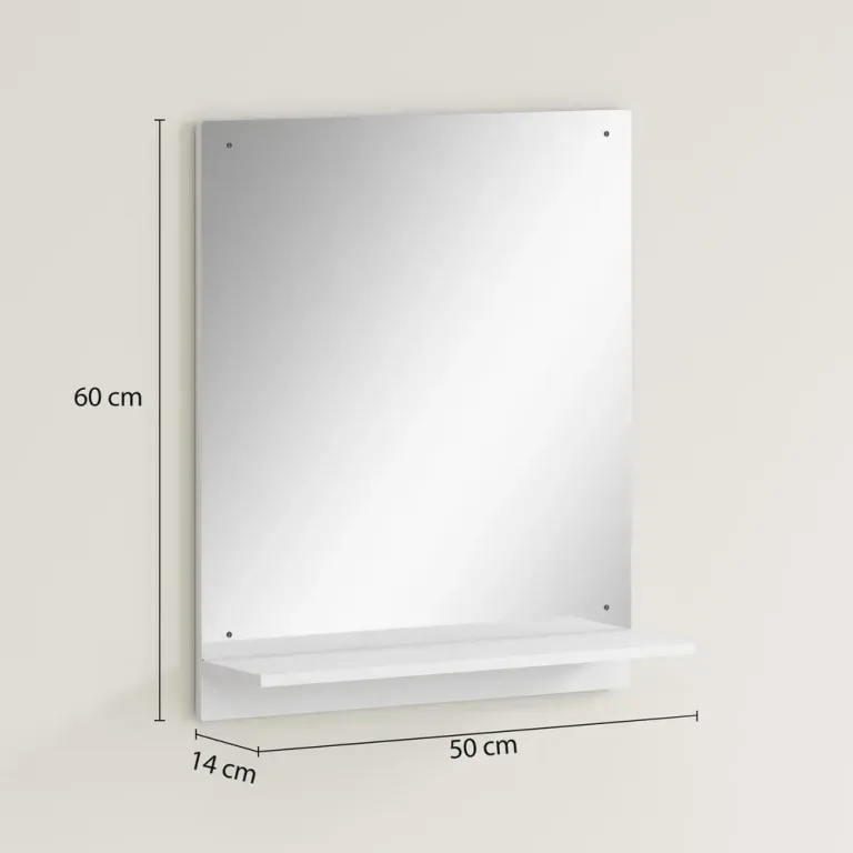 Badrumsspegel med Hylla Vit Glas och MDF