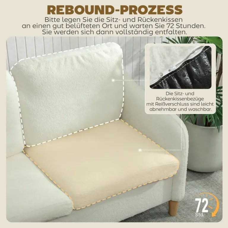 2-Sits Soffa Kompakt Gräddvit Sherpa Fleece Liten 137 cm