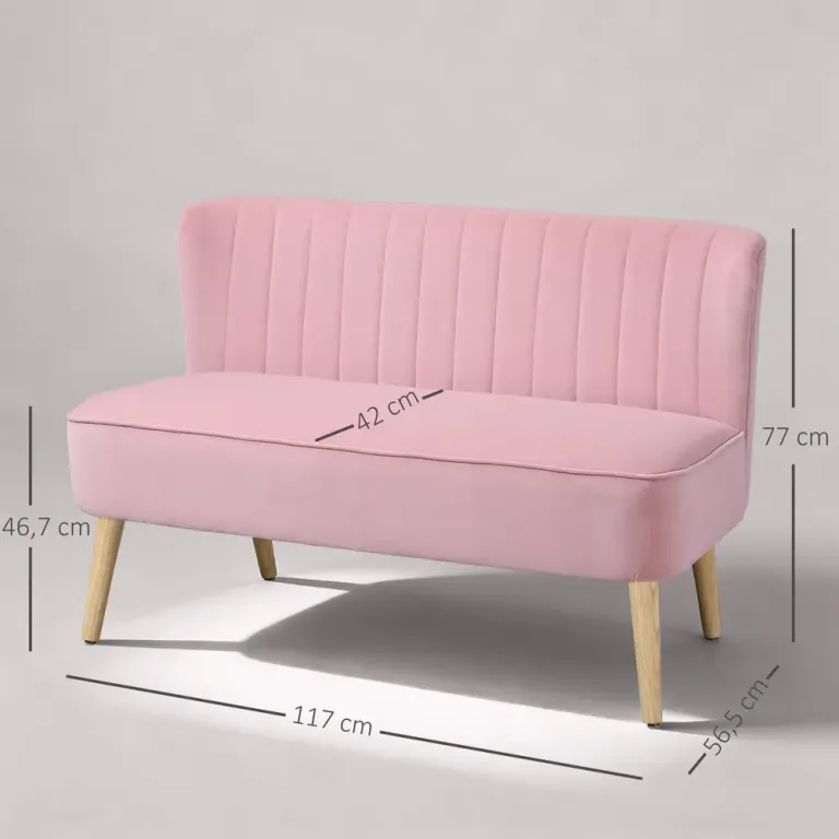 2-sits Soffa i Tyg med Mjuk Stoppning, Rosa Tvåsitssoffa