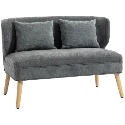 Soffa Grå Chenille och Trä Liten med Hög Rygg 2-Sits Tvåsitssoffa