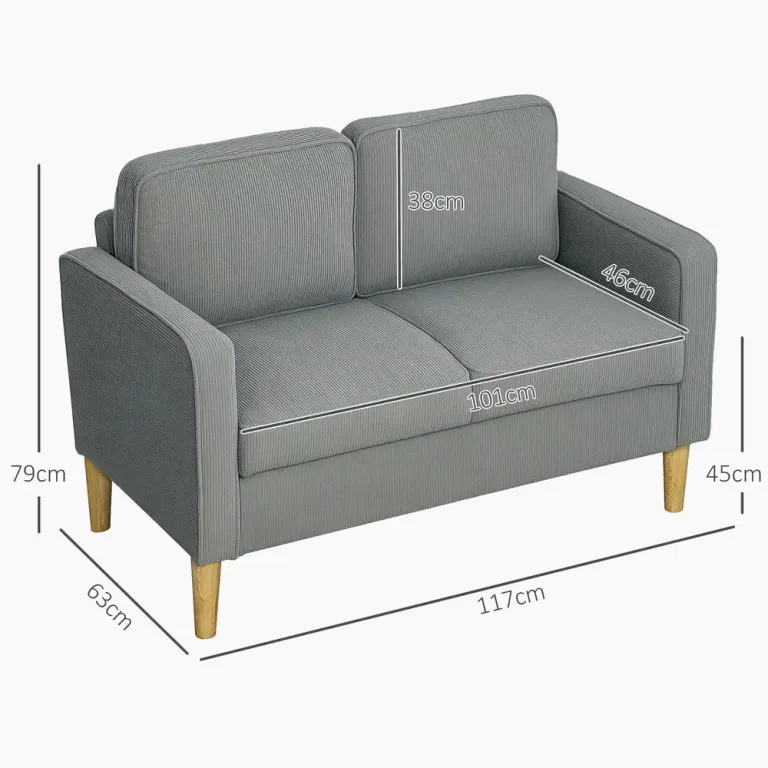 Soffa Loveseat 2-Sits Liten Ljusgrå Manchester Förvaring Träben