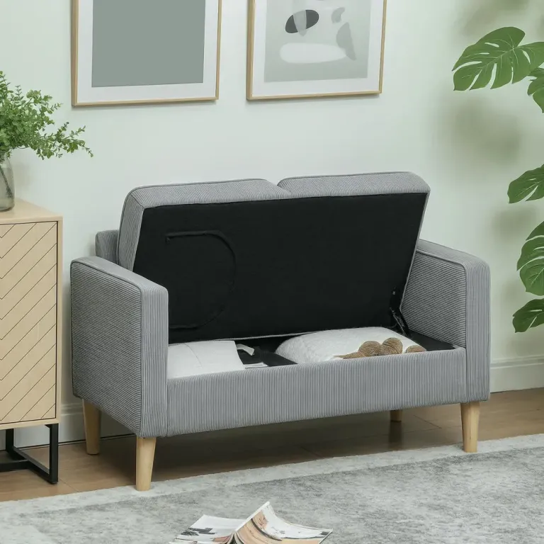 Soffa Loveseat 2-Sits Liten Ljusgrå Manchester Förvaring Träben