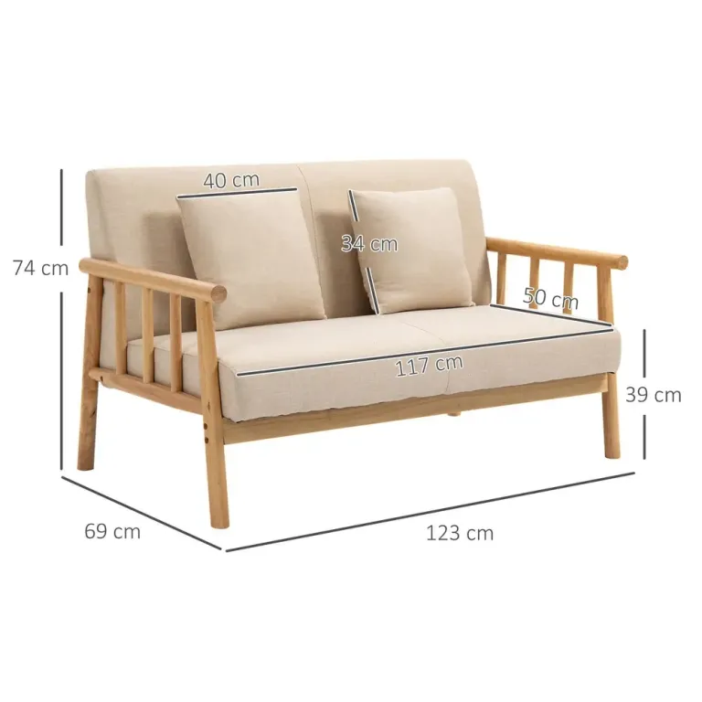 Soffa Loveseat Beige av Tyg med Linnelook och Trä 2-Sits Kompakt