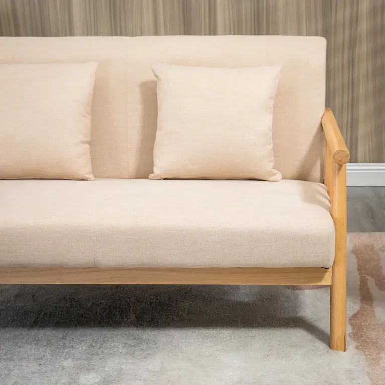 Soffa Loveseat Beige av Tyg med Linnelook och Trä 2-Sits Kompakt