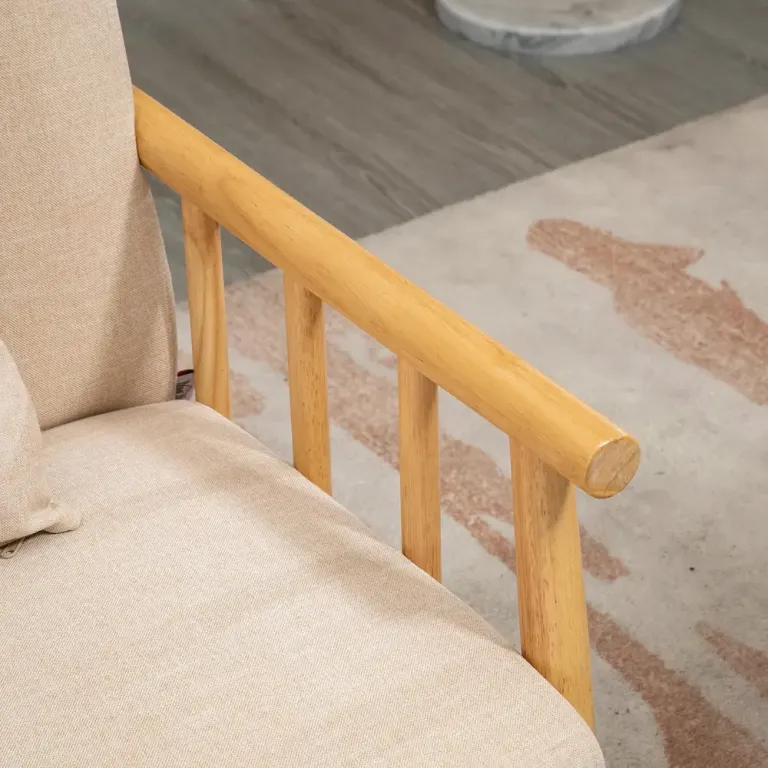 Soffa Loveseat Beige av Tyg med Linnelook och Trä 2-Sits Kompakt