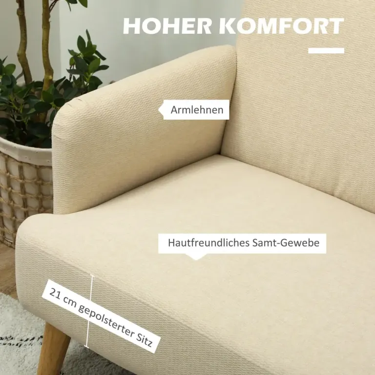 Soffa Loveseat Gräddvit av Sammetslook Kompakt Sits Krämvit