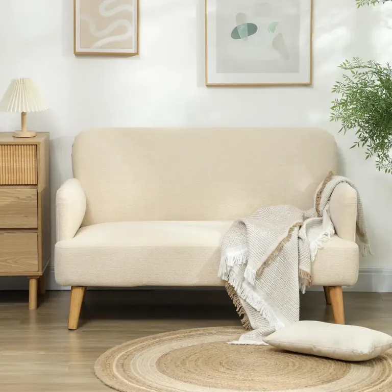 Soffa Loveseat Gräddvit av Sammetslook Kompakt Sits Krämvit