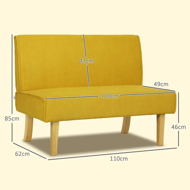 Soffa Loveseat Gul av Tyg Manchester Sits Träben