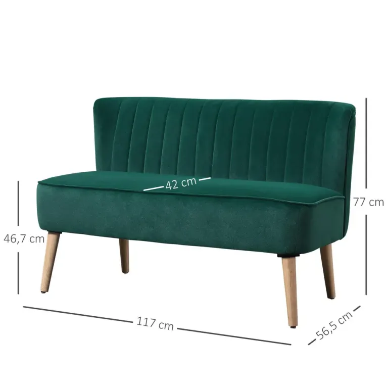 Soffa Retro Design 2-Sits Träben 117cm x 56,5cm x Sitssoffa Mörkgrön
