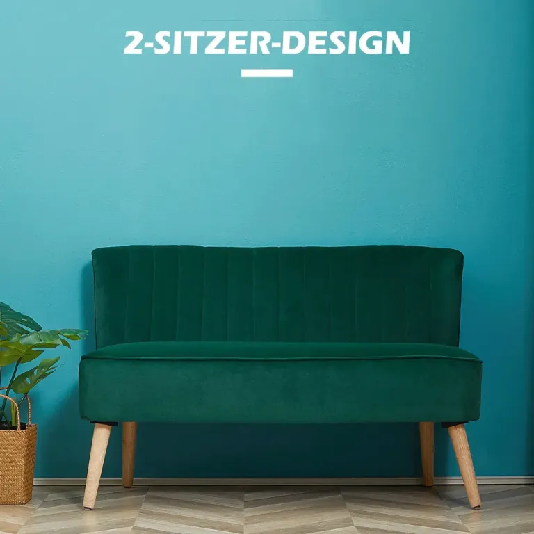 Soffa Retro Design 2-Sits Träben 117cm x 56,5cm x Sitssoffa Mörkgrön