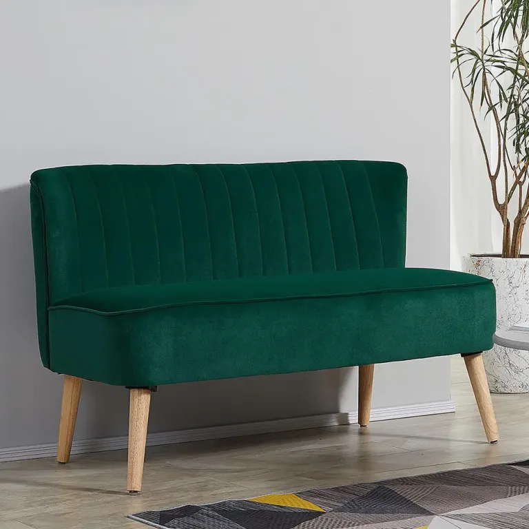 Soffa Retro Design 2-Sits Träben 117cm x 56,5cm x Sitssoffa Mörkgrön