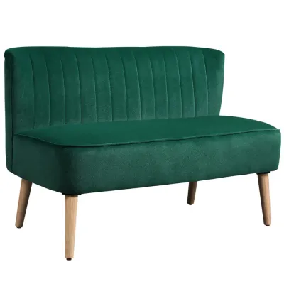 Soffa Retro Design 2-Sits Träben 117cm x 56,5cm x Sitssoffa Mörkgrön