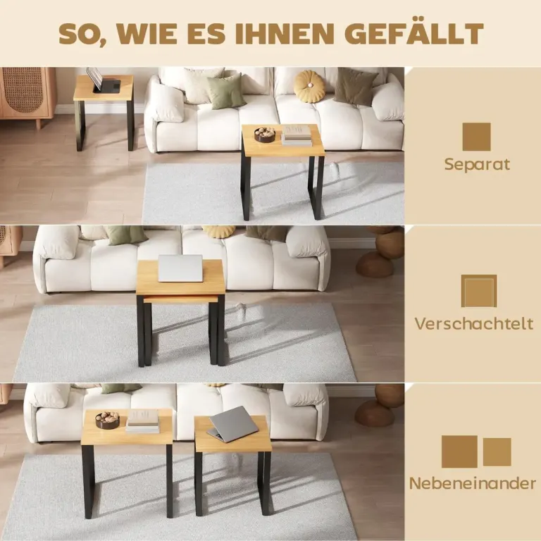 Soffbord 2-Pack Naturfärgad Trä och Metall Satsbord