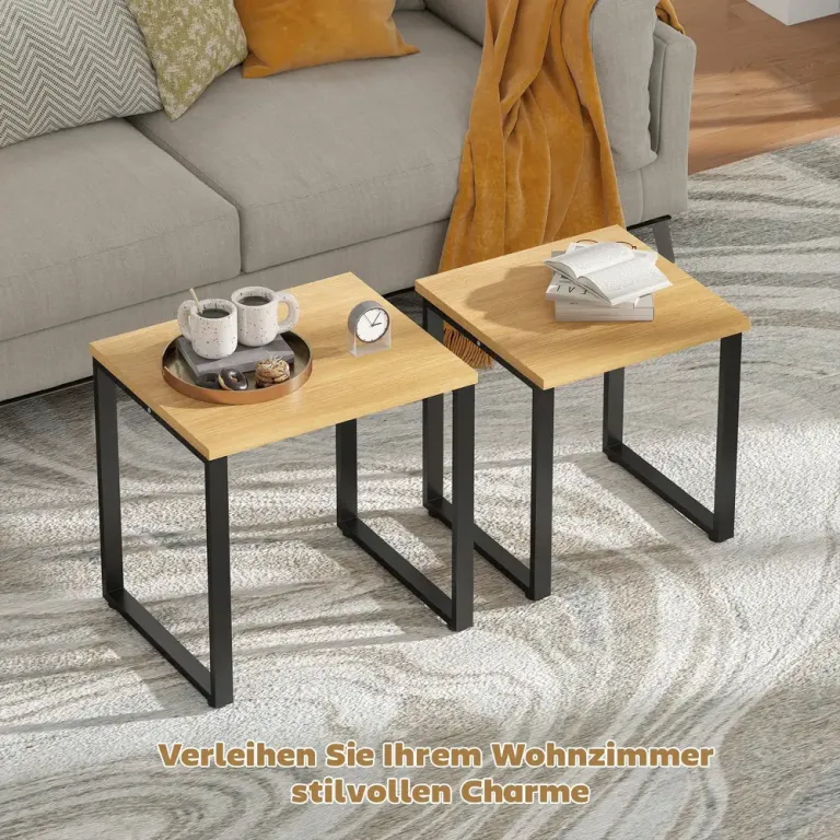 Soffbord 2-Pack Naturfärgad Trä och Metall Satsbord