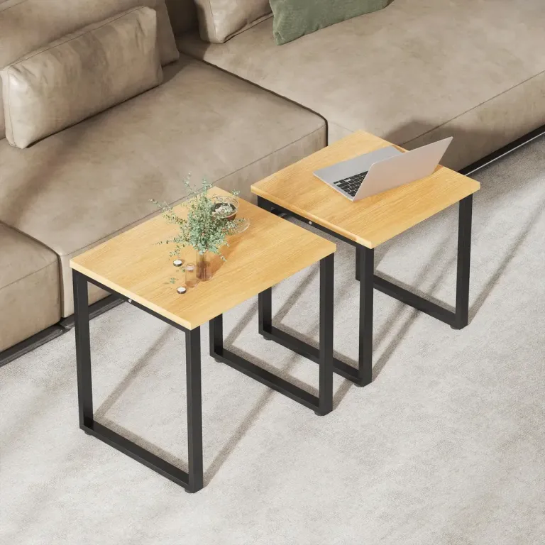 Soffbord 2-Pack Naturfärgad Trä och Metall Satsbord