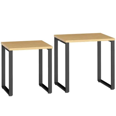 Soffbord 2-Pack Naturfärgad Trä och Metall Satsbord Metallram