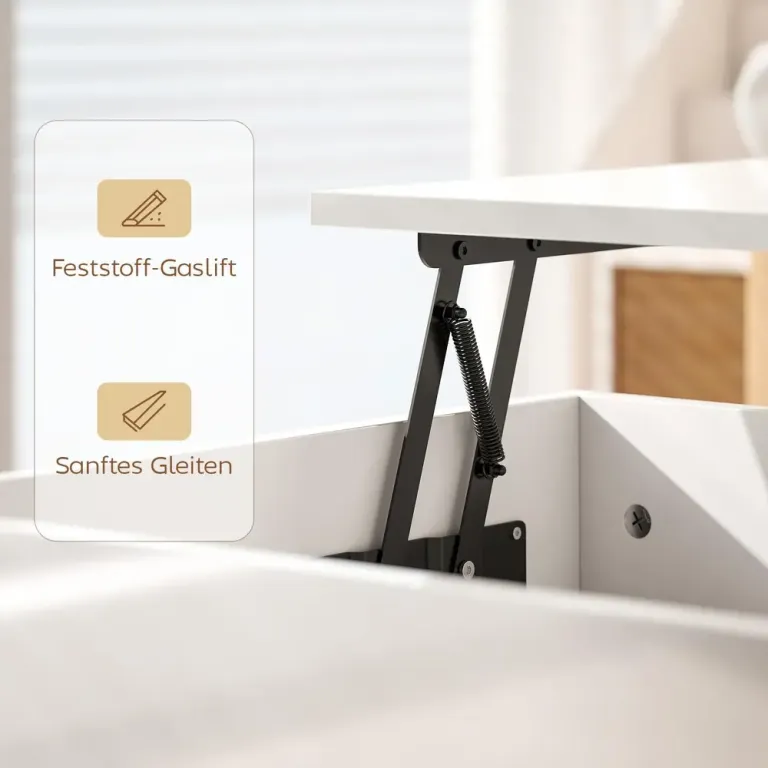 Soffbord Höj- och Sänkbar Vit Högglans Spånskiva Sänkbart Förvaring