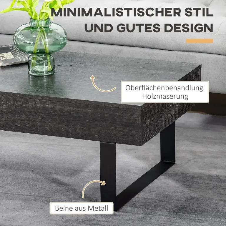 Soffbord med Låda och Hylla Sidobord med Stålram Praktisk Mörkgrå