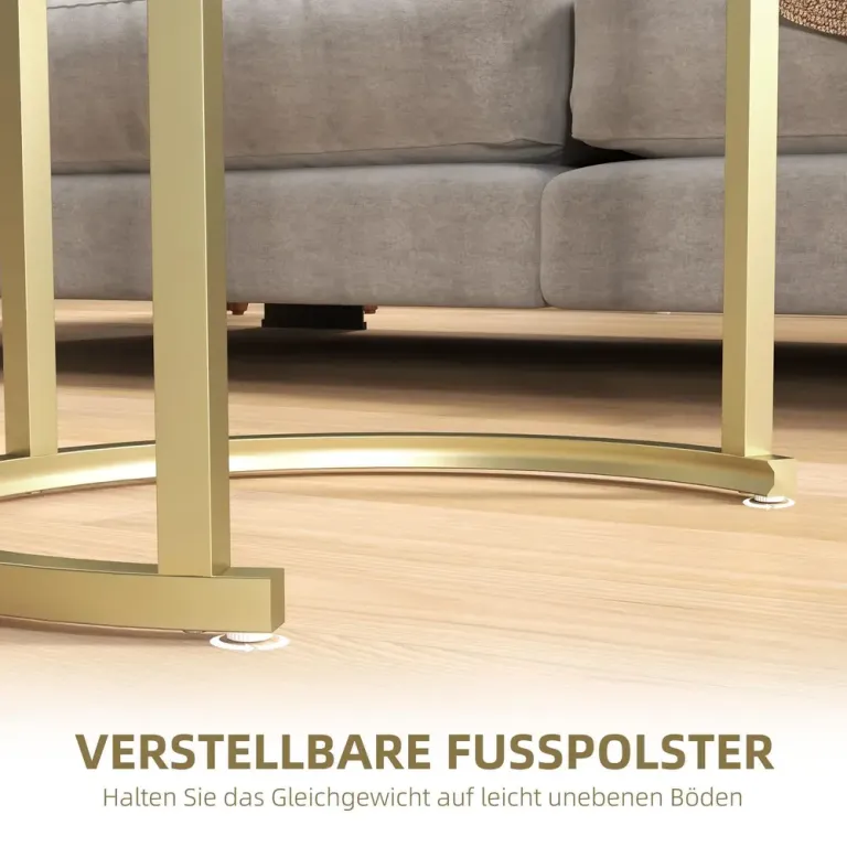 Soffbord Set om 2 Guld av Stål och Glas Runda Satsbord Marmor Stil