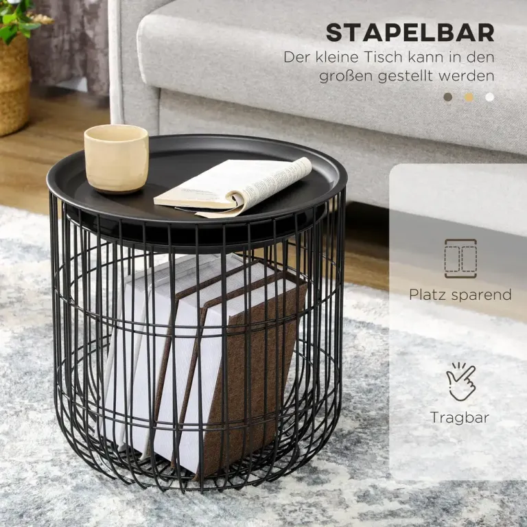 Soffbord Set om 2 Svart av Stål och Inredning Sidobord Scandi Design