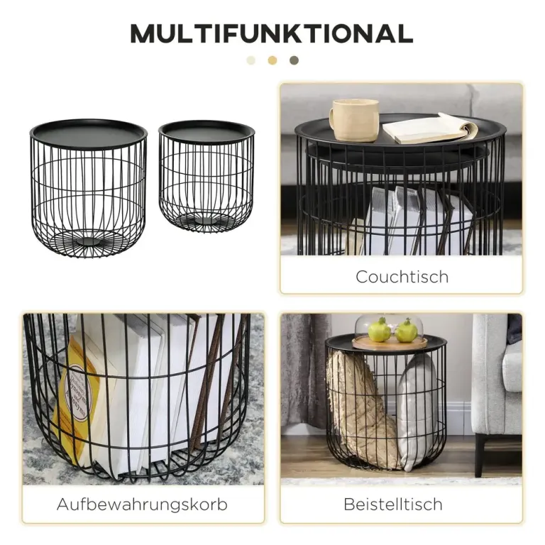 Soffbord Set om 2 Svart av Stål och Inredning Sidobord Scandi Design