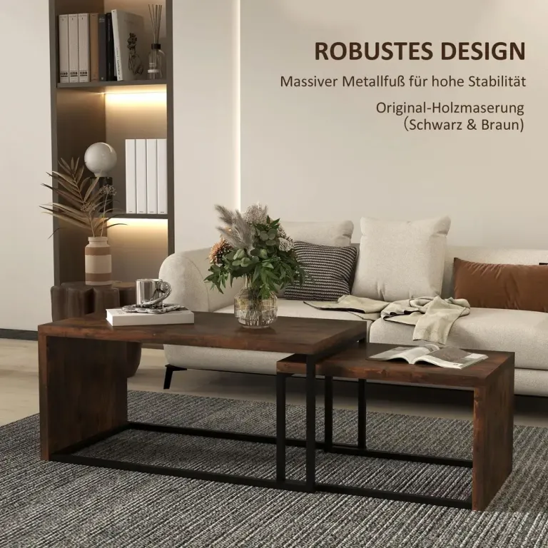 Soffbord Set om 2 Svart Brun av Metall och Trälook Industriell Stil