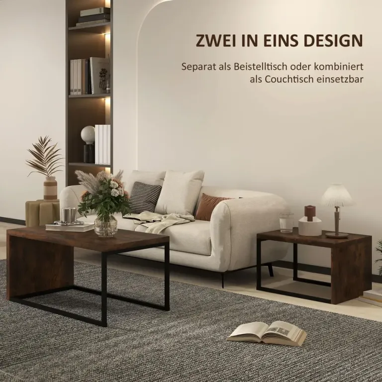 Soffbord Set om 2 Svart Brun av Metall och Trälook Industriell Stil