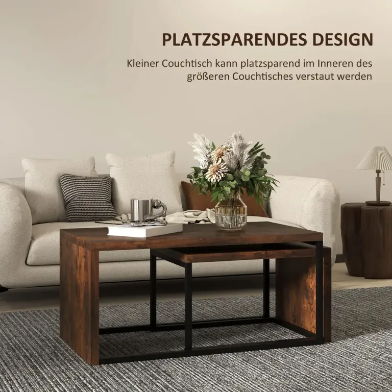 Soffbord Set om 2 Svart Brun av Metall och Trälook Industriell Stil