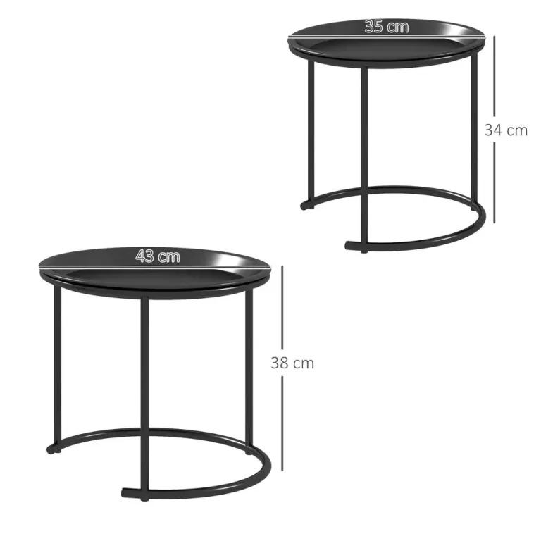 Sidobord Svart av Stål Set om 2 Runda Bord 35 cm Metall Brickor