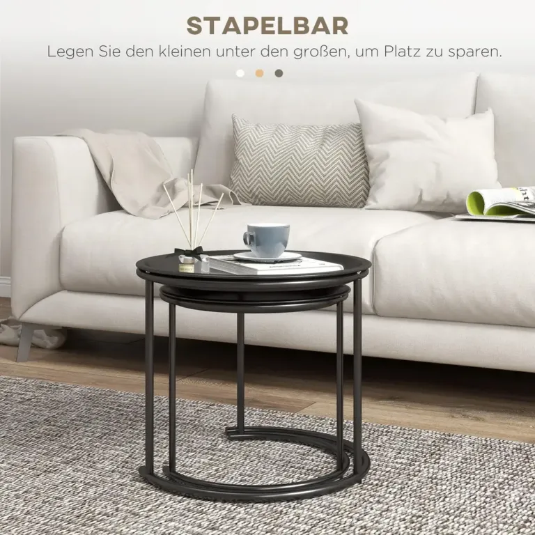 Sidobord Svart av Stål Set om 2 Runda Bord 35 cm Metall Brickor