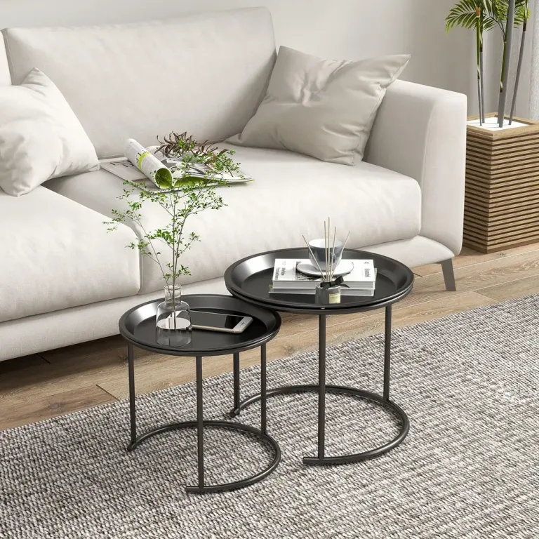 Sidobord Svart av Stål Set om 2 Runda Bord 35 cm Metall Brickor