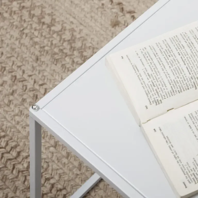 Soffbord Vit av Stål och Trä Set om 2 Fyrkantiga Modern Design