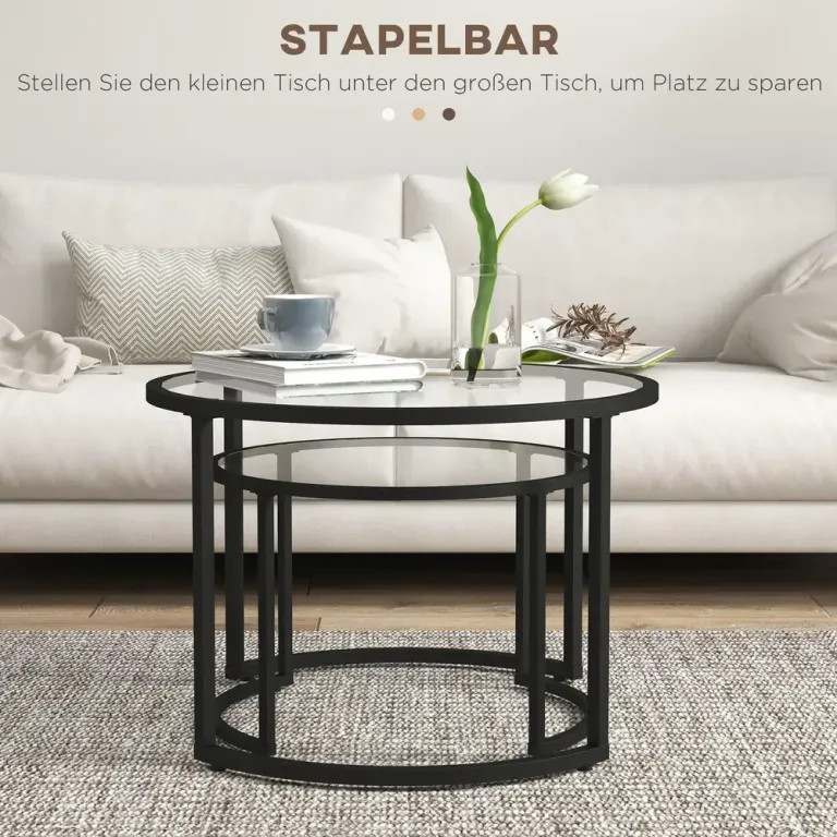 Soffbordsset Sidobord Set om 2 Svart av Stål och Härdat Satsbord