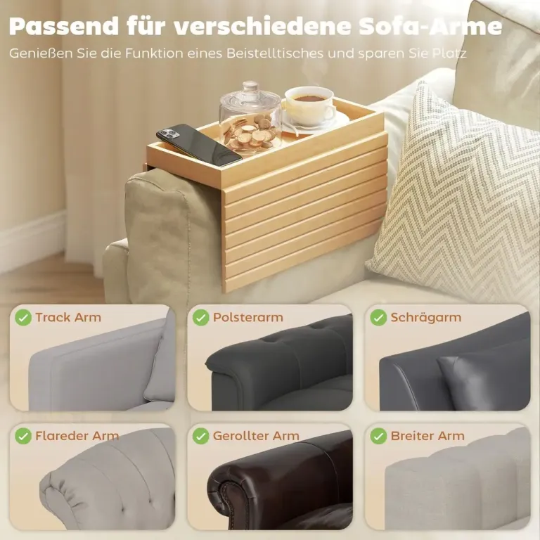 Soffbricka Armstöd Naturfärgad Bambu Bricka för Soffa Armstödsbricka