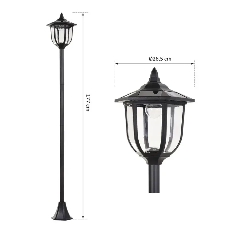 Solar Trädgårdslampa LED Trädgårdslykta Ø26,5 x H177 cm Stolpe Lumen