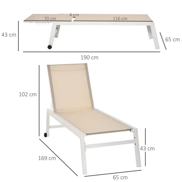Solsäng i Aluminium Solstol 5 Lägen 169 x 65 x 102 cm