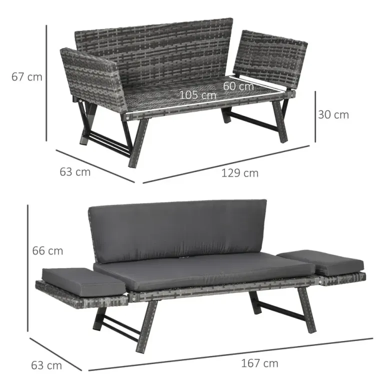 2-Sitsig Loungesoffa i Konstrotting med Fällbara Armstöd Hopfällbar
