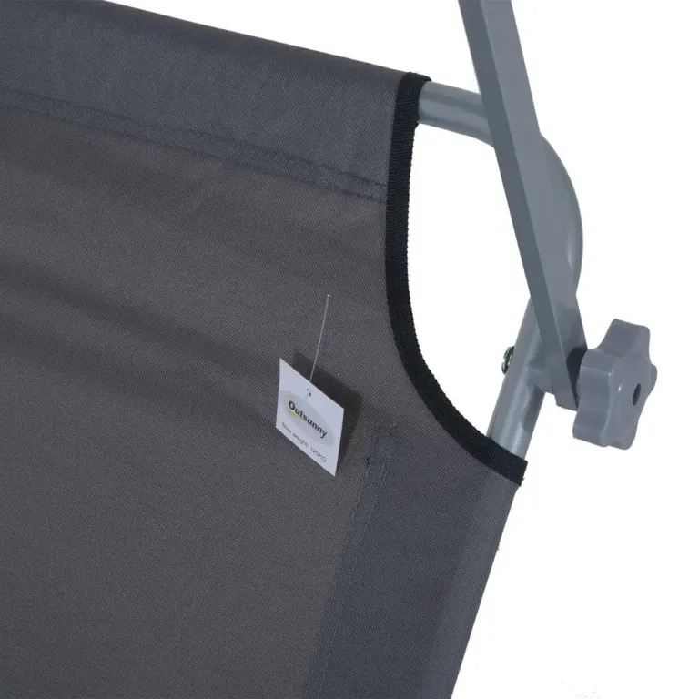 Solstol Grå Metall och Textil Hopfällbar Solsäng Solskydd