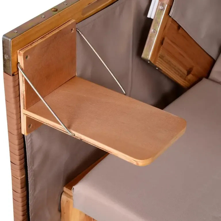 Strandkorg för 2 Personer med Fällbart Bord, Beige