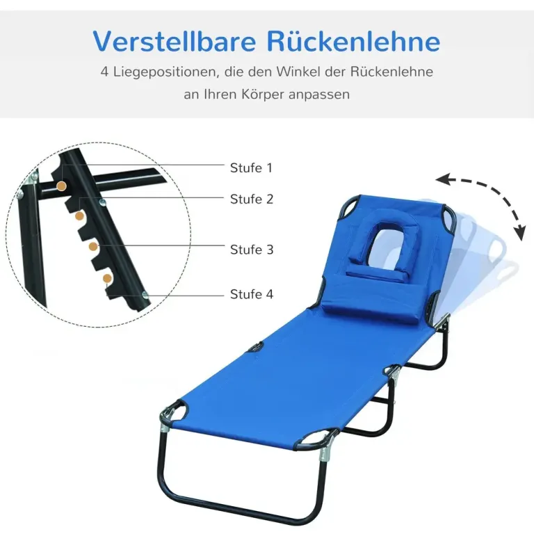 Solstol Relax Blå Textil med Läsfönster och Ansiktsöppning