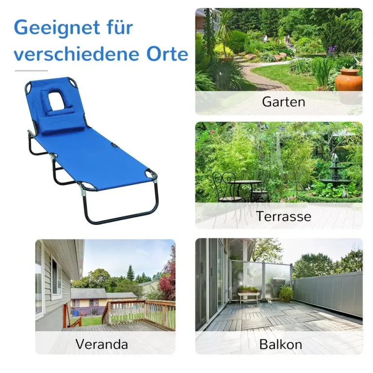 Solstol Relax Blå Textil med Läsfönster och Ansiktsöppning
