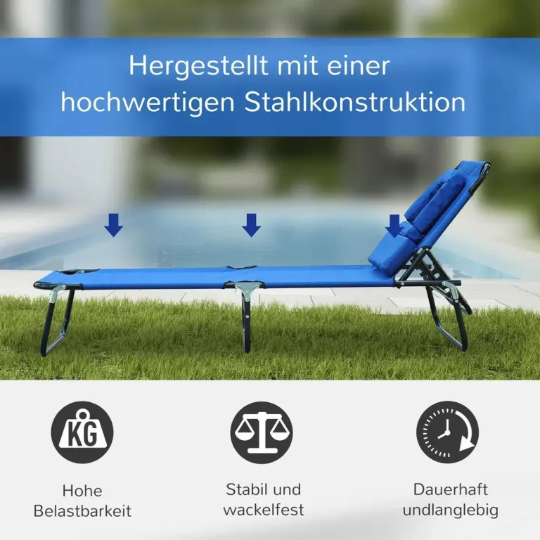 Solstol Relax Blå Textil med Läsfönster och Ansiktsöppning