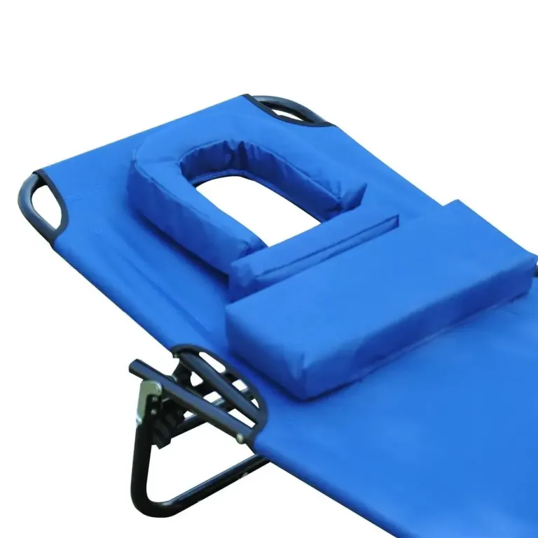 Solstol Relax Blå Textil med Läsfönster och Ansiktsöppning