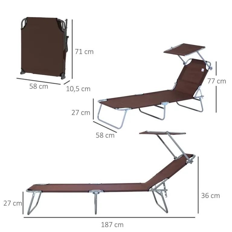 Solstol Brun Metall Hopfällbar Solsäng Solskydd
